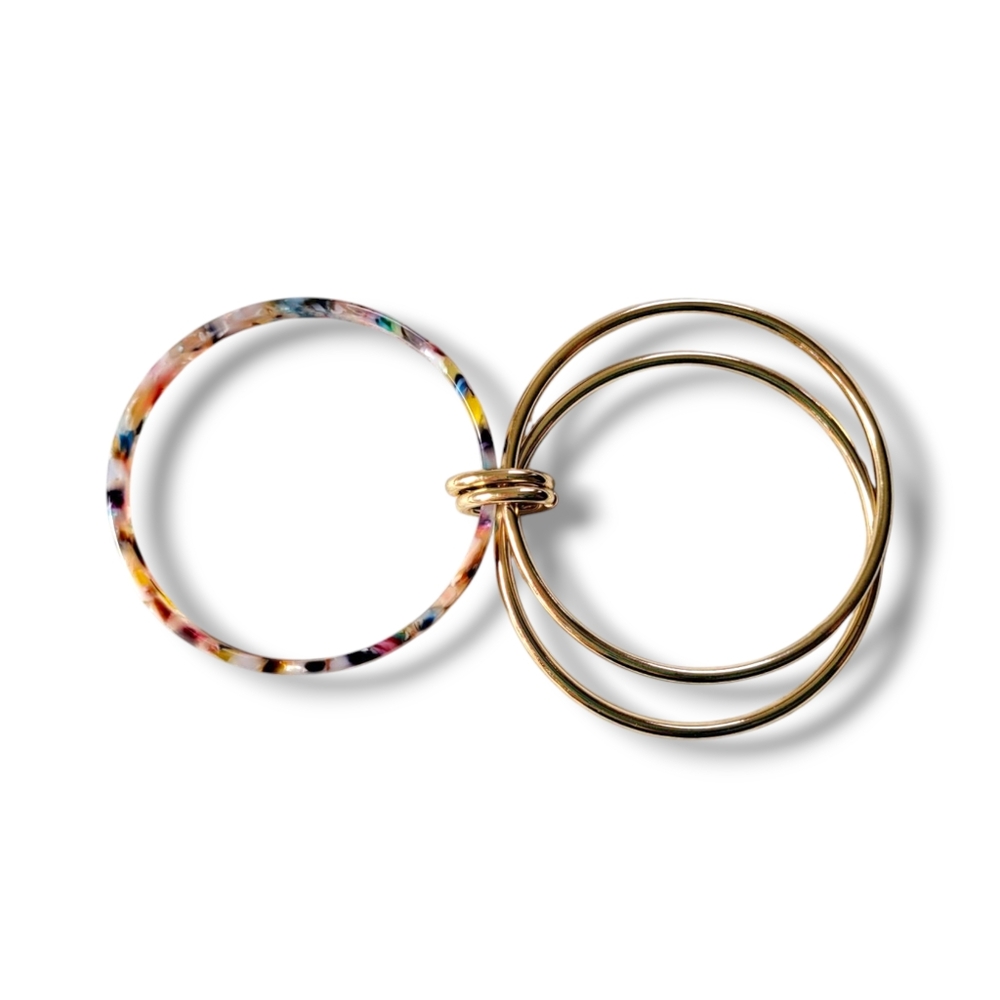 LOFT | NWOT Pretty Multicolor Gold Tone 3 Tier Bangle Bracelet - Picture 4 of 9